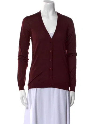 Pre-owned Valentino Cashmere V-neck Sweater In Burgundy