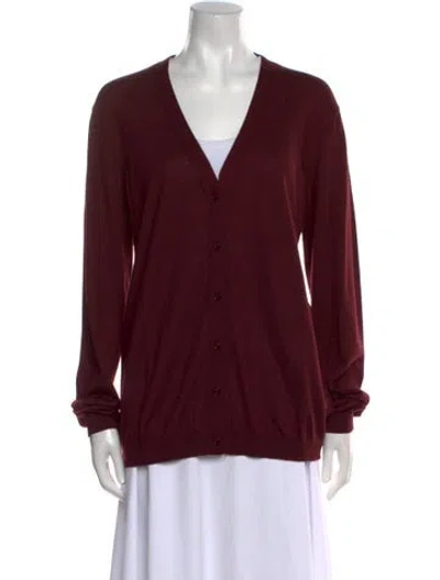 Pre-owned Valentino Cashmere V-neck Sweater In Burgundy
