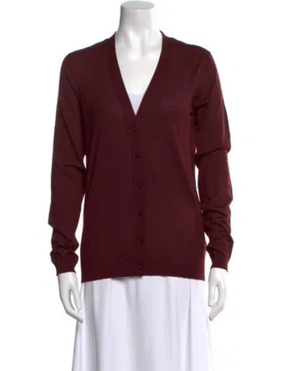 Pre-owned Valentino Cashmere V-neck Sweater In Burgundy