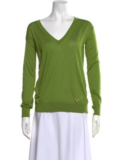 Pre-owned Valentino Cashmere V-neck Sweater In Green