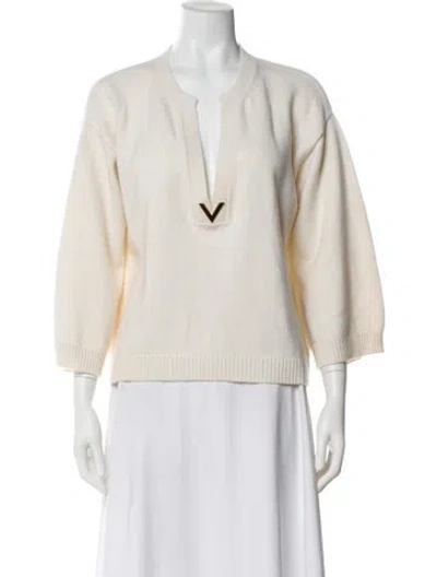 Pre-owned Valentino Cashmere V-neck Sweater In Neutral
