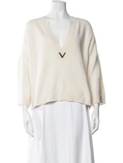 Pre-owned Valentino Cashmere V-neck Sweater In Neutrals