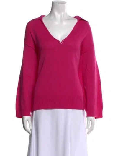 Pre-owned Valentino Cashmere V-neck Sweater In Pink