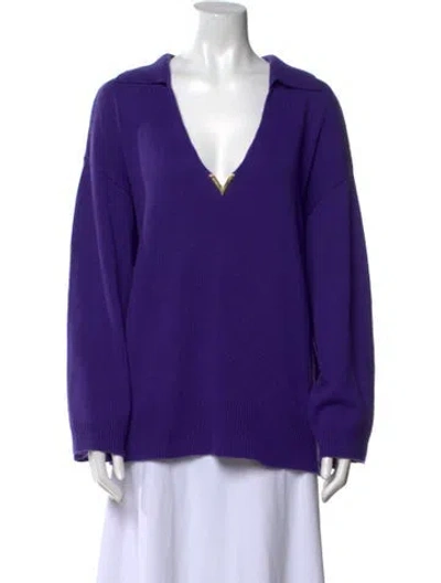 Pre-owned Valentino Cashmere V-neck Sweater In Purple