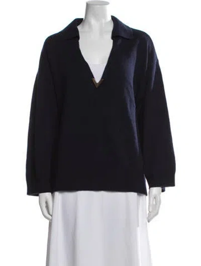 Pre-owned Valentino Cashmere V-neck Sweater W/ Tags In Blue