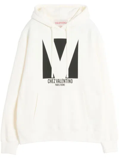 Valentino Casual Cotton Sweatshirt With Front Logo Print For Men In Neutral