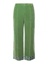 Valentino Washed Cotton-linen Velvet Trousers With Jacquard Hems In Green