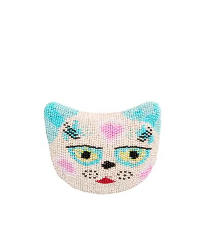 VALENTINO GARAVANI LE CHAT DE LA MAISON BROOCH IN JACQUARD FABRIC WITH RESIN BEAD EMBROIDERY