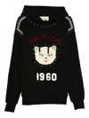 Valentino Crystal-embellished Hooded Sweater With Embroidered Logo In Black