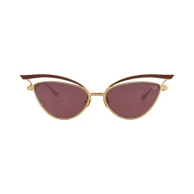 Pre-owned Valentino Cat Eye Frame Titanium Sunglasses 'gold/bordeaux' | Women's Size Onesize