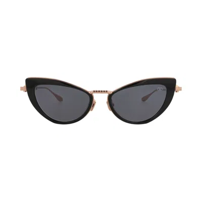 Pre-owned Valentino Cat Eye-frame Acetate/metal Sunglasses 'black/rose Gold/grey' | Women's Size Onesize