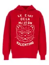 Valentino Cotton Sweatshirt With Hood And Graphic Print In Red