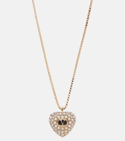 Valentino Garavani Caur Royal Embellished Pendant Necklace In Gold