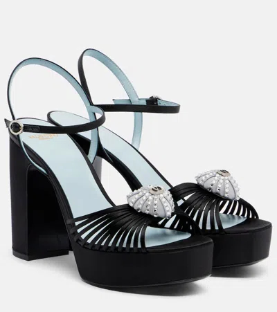 Valentino Garavani Coeur Royal Platform Sandals In Satin 115mm In Black