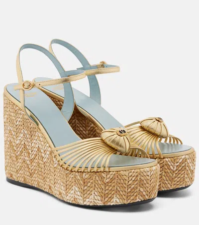 Valentino Garavani Caur Royal Leather Espadrille Wedges In Brown