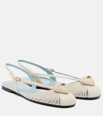 Valentino Garavani Caur Royal Leather Slingback Flats In White