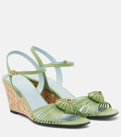 Valentino Garavani Caur Royal Leather Wedge Sandals In Green