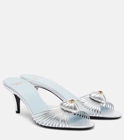 Valentino Garavani Caur Royal Metallic Leather Mules In Blue