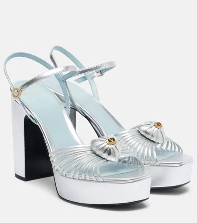 Valentino Garavani Caur Royal Metallic Leather Platform Sandals In Silver