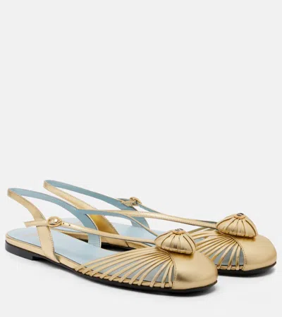 Valentino Garavani Caur Royal Metallic Leather Slingback Flats In Gold