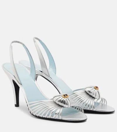Valentino Garavani Coeur Royal 85 Logo-embellished Metallic Leather Sandals In Silver