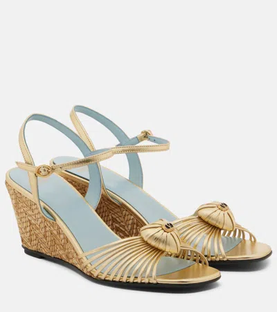 Valentino Garavani Caur Royal Metallic Leather Wedge Sandals In Gold
