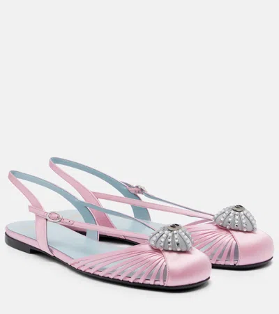 Valentino Garavani Caur Royal Satin Slingback Flats In Pink