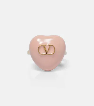 Valentino Garavani Caur Royal Vlogo Enamel Ring In Pink