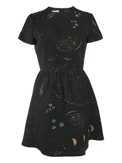 Pre-owned Valentino Celestial-print Dress In Black