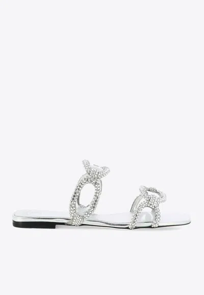 Valentino Garavani Chain 1967 Crystal Embellished Sandals In Silver