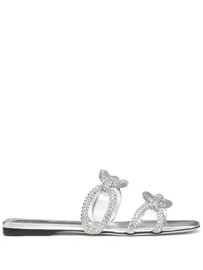 Valentino Garavani Valentino Chain 1967 Crystal-embellished Leather Sandal In Silver