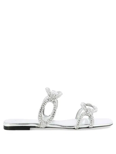Valentino Garavani Valentino Chain 1967 Crystal-embellished Leather Sandal In Silver