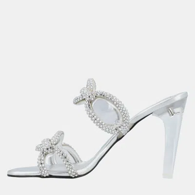 Pre-owned Valentino Garavani Chain 1967 Slide Eu 37 Silver Leather Sandals