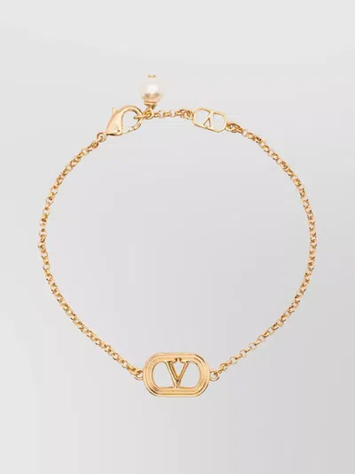 Valentino Garavani Chain Bracelets Pearl Detailing In Gold