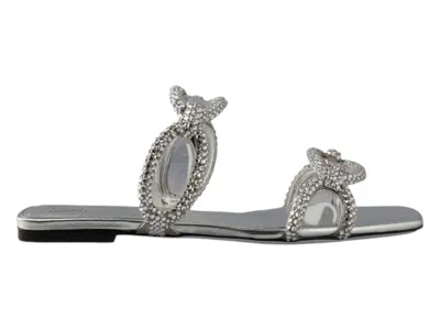 Pre-owned Valentino Garavani Chain Embellished Slipon Sandals (women's) Sneakers In Silver