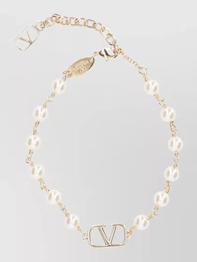 Valentino Garavani Chain Link Bracelet Adjustable Length Pearls In Multi