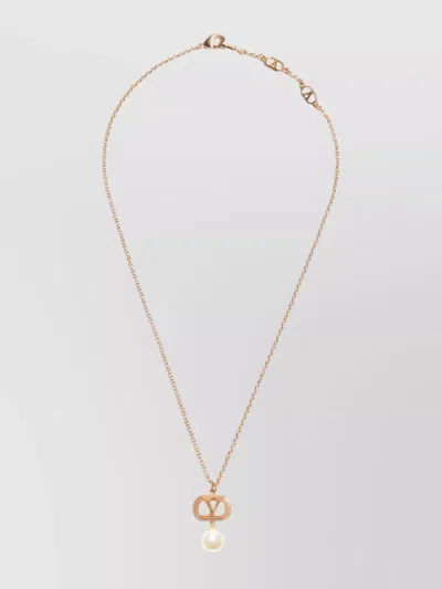 Valentino Garavani Chain Link Necklace Pearl Pendant In Gold