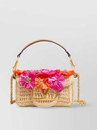 VALENTINO GARAVANI CHAIN-LINK SHOULDER STRAP FLORAL EMBELLISHMENTS TOP HANDLE
