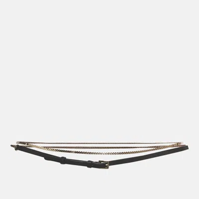 Pre-owned Valentino Garavani Chain Link Slim Belt Black Leather