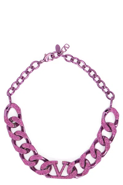 Valentino Garavani Chain Necklace Vlogo Signature In Purple