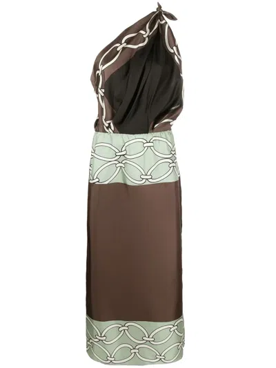 Valentino Chain 1967 Foulard-print One-shoulder Twill Midi Dress In Multi