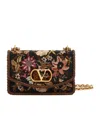 Valentino Vain Embroidered Foldover Top Shoulder Bag In Brown