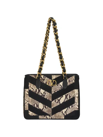 Valentino Garavani Chain Snake-effect Shouder Bag In Black