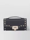 Valentino Chain Strap Studded Textured Top Handle Clutch Bag In Black