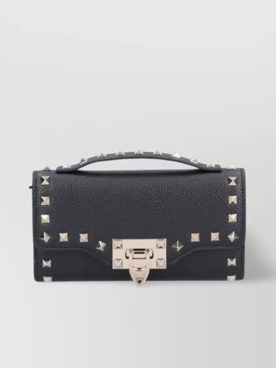 Valentino Garavani Chain Strap Studded Textured Top Handle Clutch Bag In Black