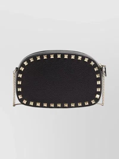 Valentino Garavani Chain Strap Textured Leather Shoulder Bag In Black