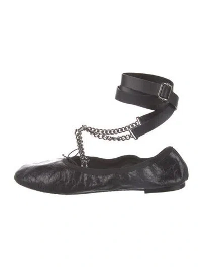 Pre-owned Valentino Garavani Chain-link Accent Leather Ballet Flats In Black