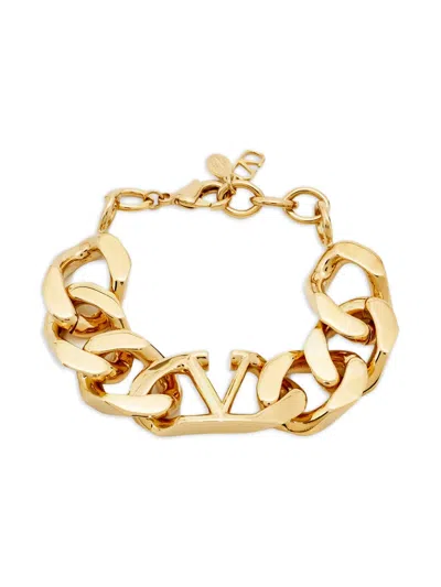 Pre-owned Valentino Garavani Chain-link V-logo Bracelet In Gold