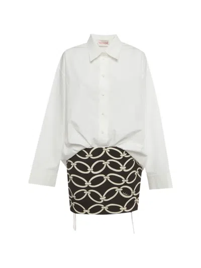 Pre-owned Valentino Chain-print Shirt Dress In White
