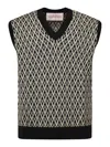 Valentino Men's Navy Virgin Wool Vest With Pattern In Cream